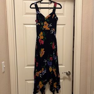 Anthropologie Asymmetrical Floral Dress - Black and Multicolor